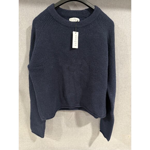 Velvet By Graham & Spencer Navy Ribbed Crewneck Wool Blend Sweater L - Picture 1 of 4